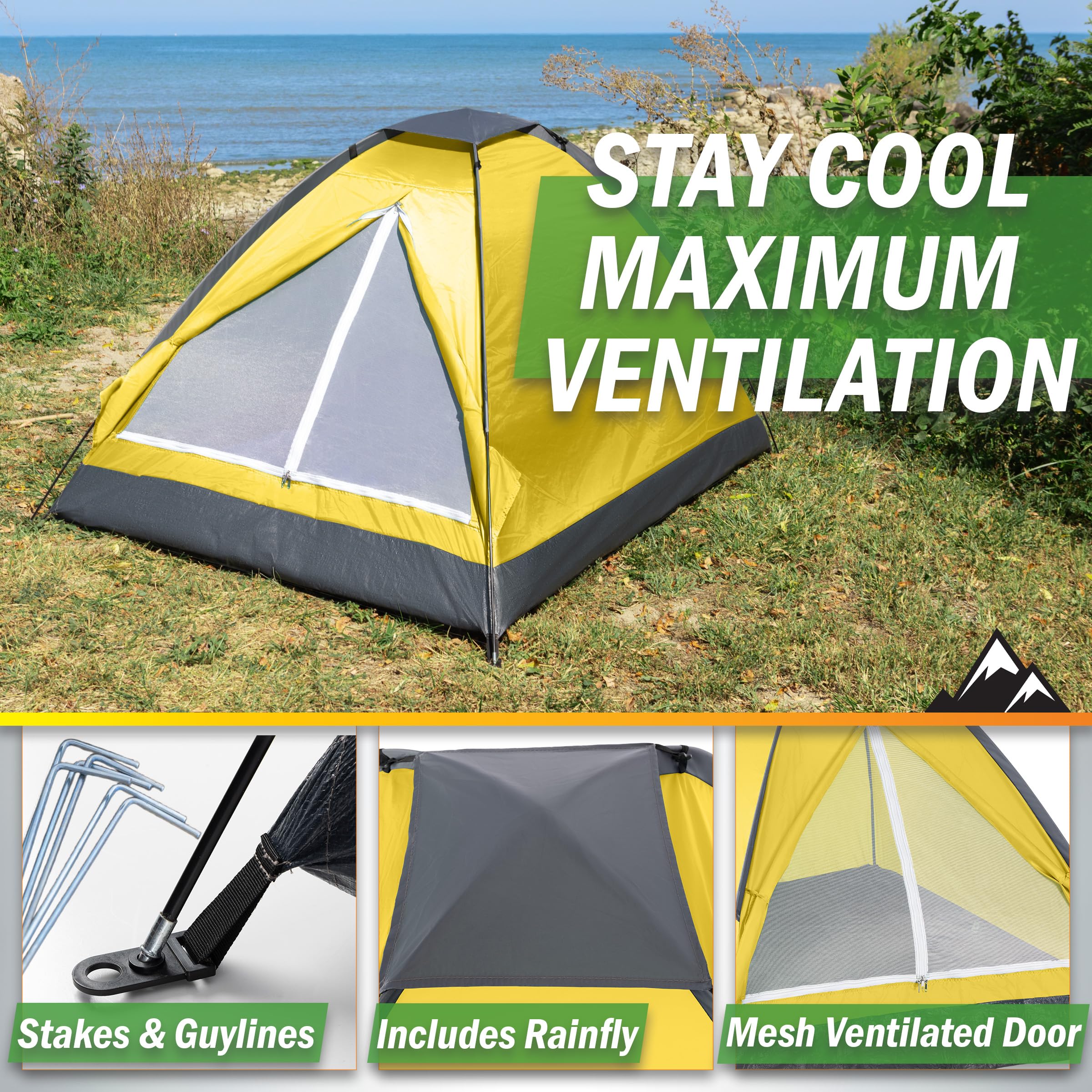 2-Person Dome Tent – Easy Set Up Shelter with Rain Fly and